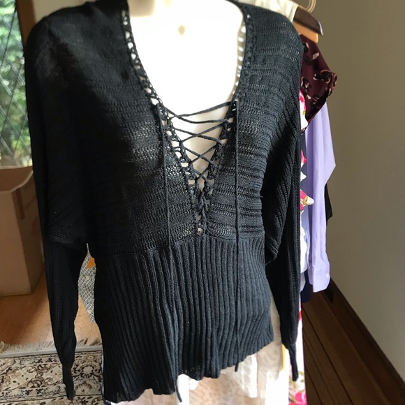 Knit top lace up back and front black soft - Picture 2 of 6